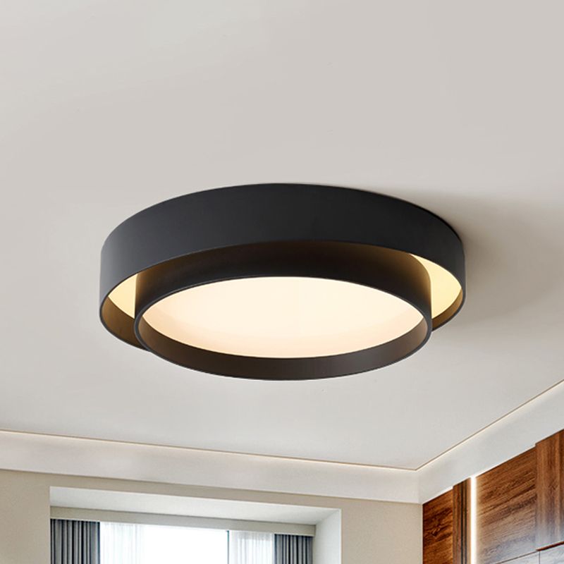 16"/19.5" Wide Simple LED Flush Mount Acrylic White/Black Layered Circle Ceiling Light Fixture in Warm/White Light
