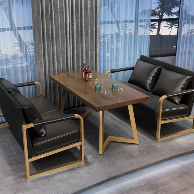 Industrial Solid Wood Dinner Room Kitchen Table Brown Table with Gold Frame for Dining Room