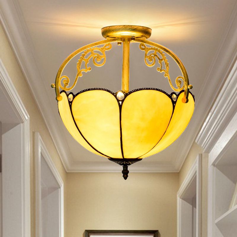 Amarillo 2 luces Semi Flush Lighture Tiffany Cut Glass Blossom Lighting para corredor