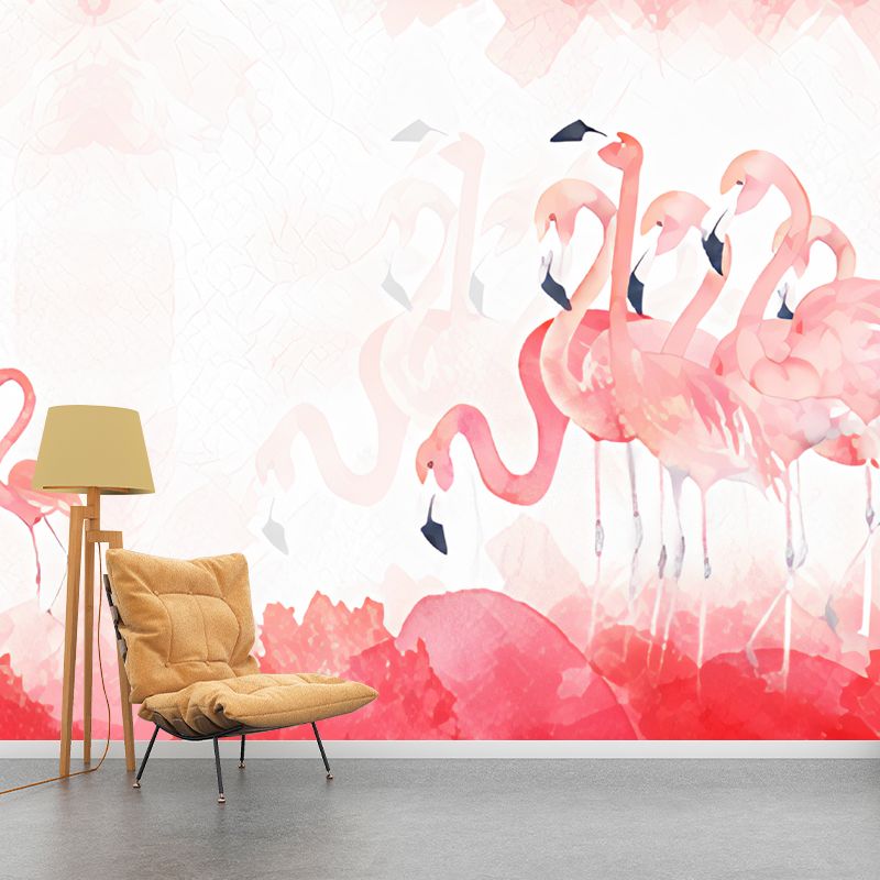 Extra Large Mural Wallpaper Nordic Novelty Flamingo Wall Art in Pastel Pink