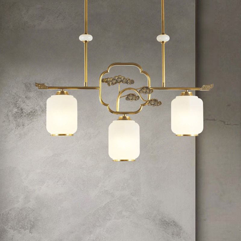 Luminaires d'éclairage de l'île du cylindre moderne Verre 3 Éclairage pendentif léger en or