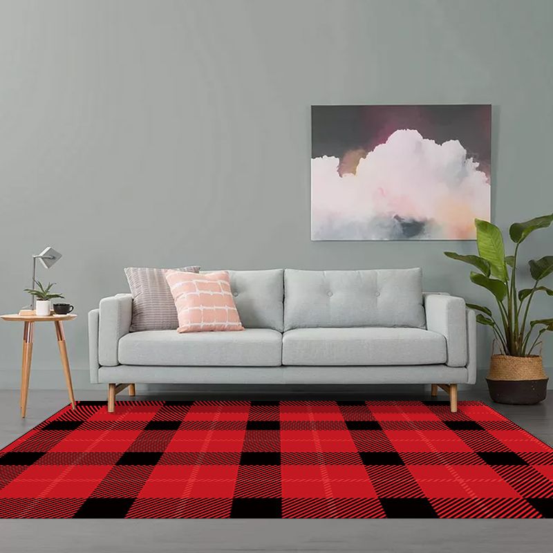Modern Living Room Rug in Brown and Red Tartan Print Rug Polyester Pet Friendly Area Rug