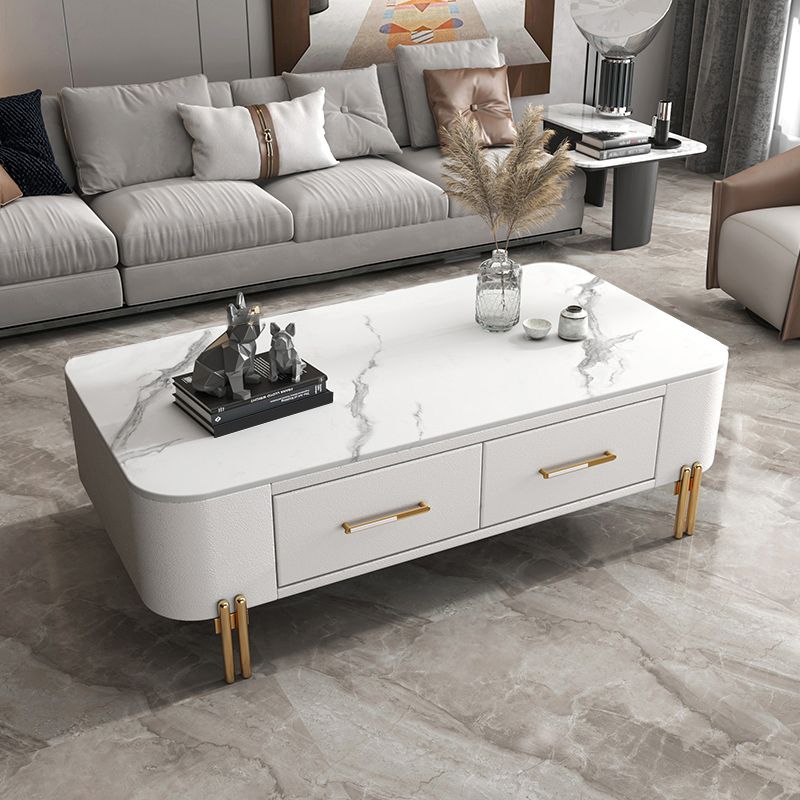 Slate Rectangular Coffee Table 4 Legs Single Coffee Table with 2 Drawers