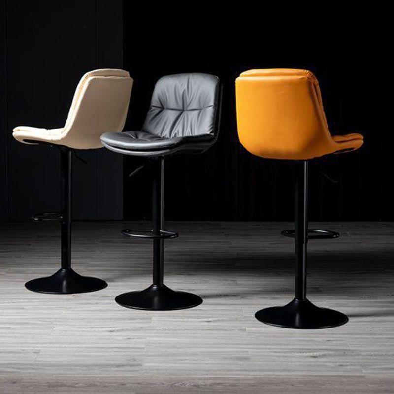 Modern Metal Barstool Faux Leather Footrest Stool Adjustable in Matte Finish
