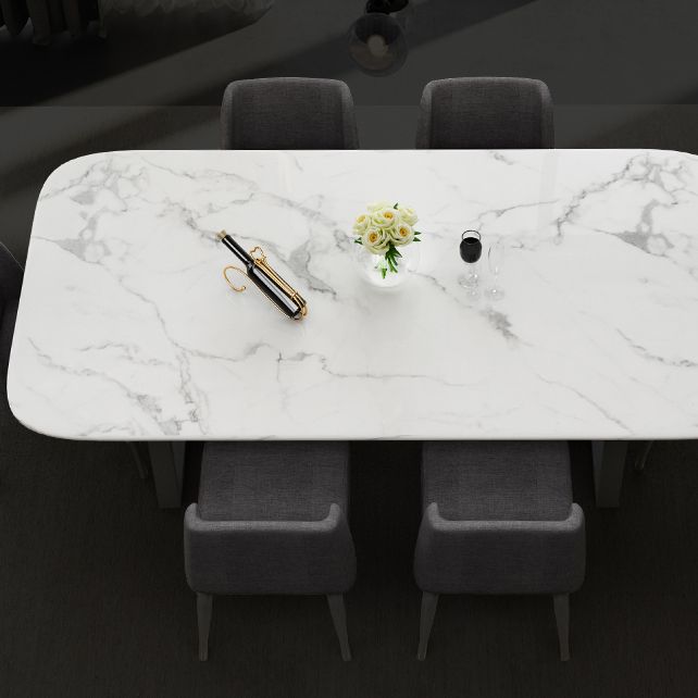 Traditional Luxury Dining Table Rectangle Sintered Stone Sled Dining Table