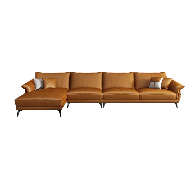 Scandinavian Orange Stain-Resistant Genuine Leather Sofa & Chaise