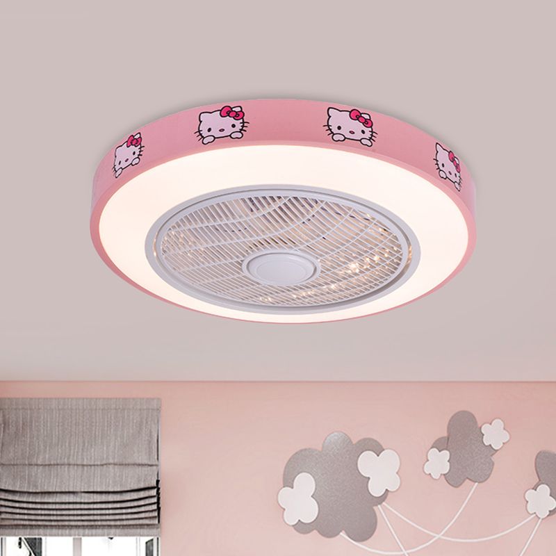 19.5 "de ancho acrílico Circular semi flanpletería Lámpara de ventilador de techo colgante de niños LED LED en blanco/azul/rosa