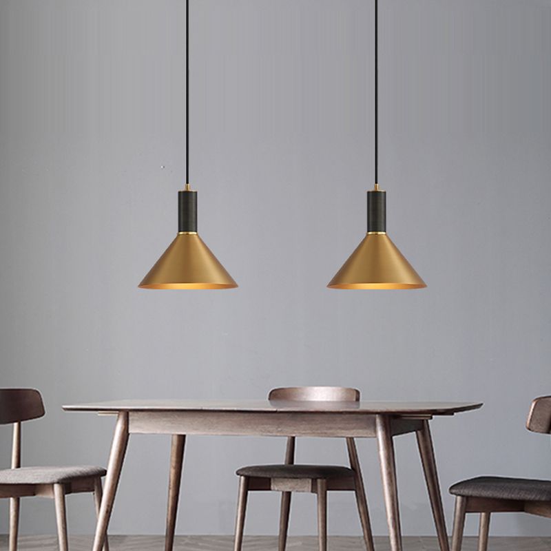 Brass Cone Pendant Lamp Minimalist Metal 1-Light Dining Room Suspension Light Fixture