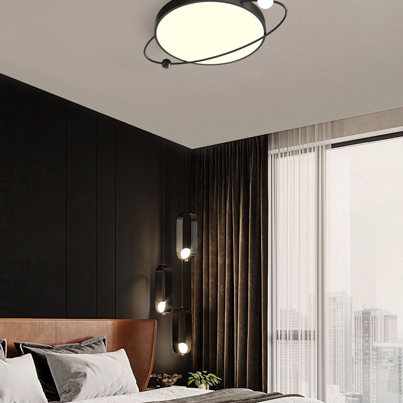 Nordic Metal Flush Mount Light Fixture Saturn Flush Mount Spotlight with White Acrylic Shade for Bedroom