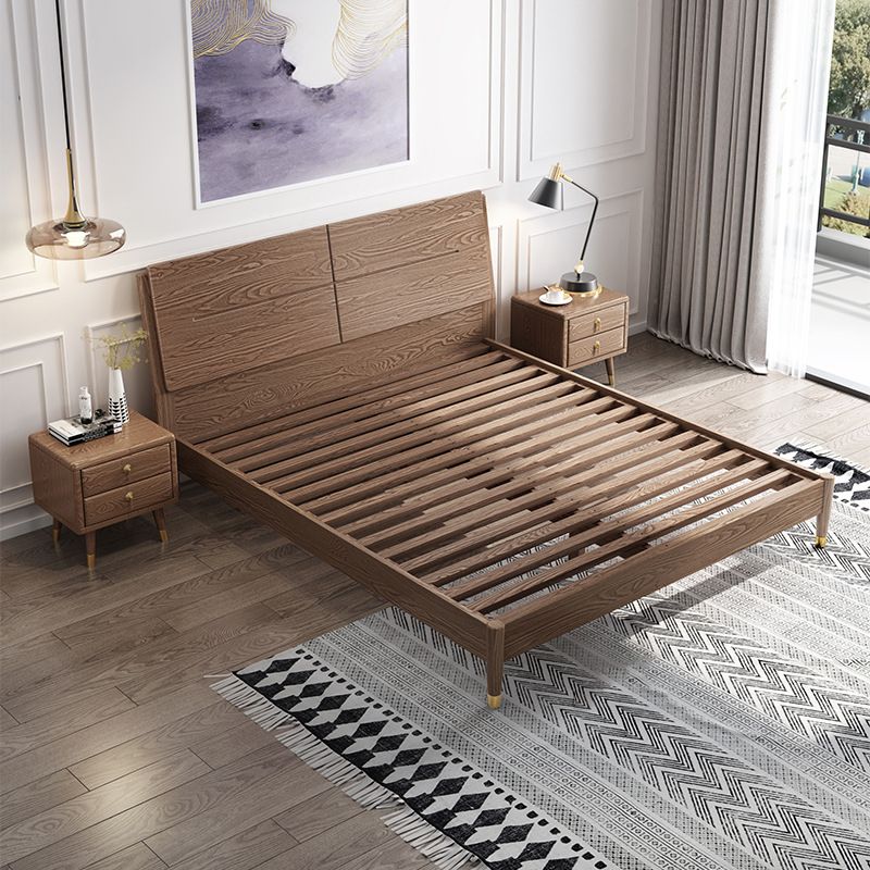 Solid Color Rectangular Panel Bed Panel Ash Standard Bed with Headboard