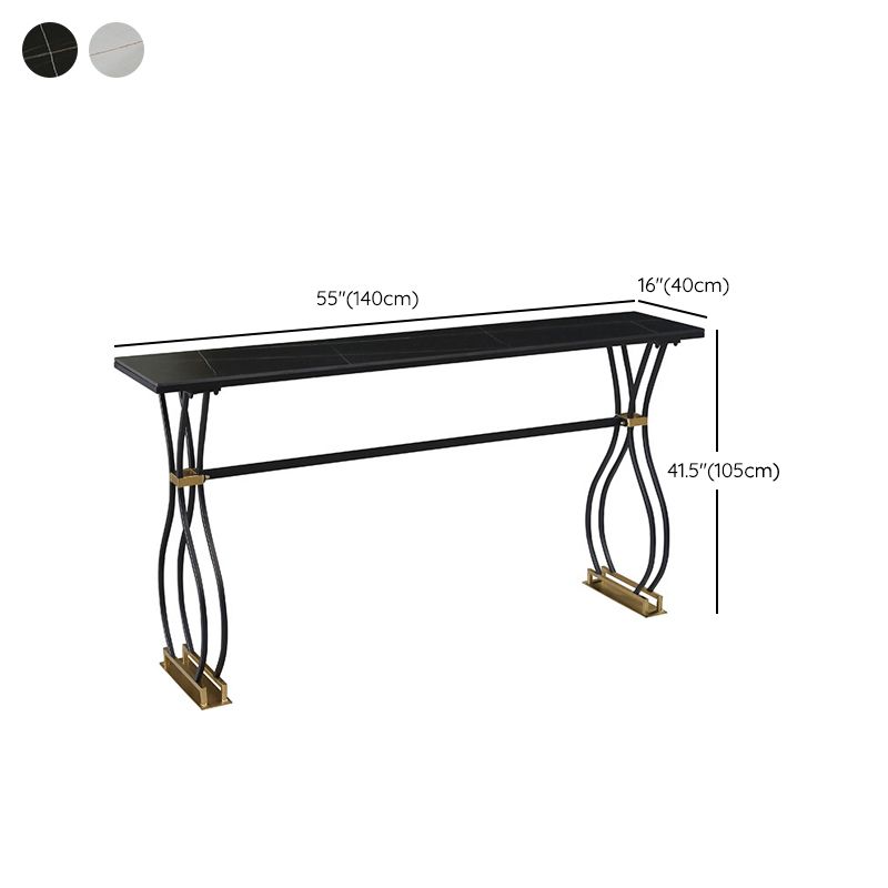 Rectangle Sintered Stone Dining Table Black and Metal Base Bar Table