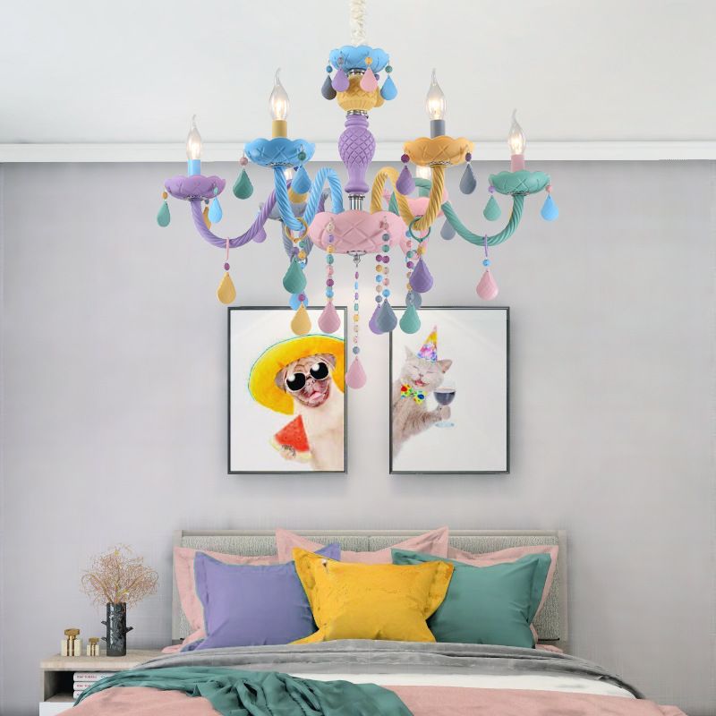 Multi lumières colorées de plafond suspendues de style moderne en verre incurvé bras lustre