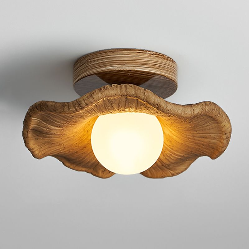 Modern Globe Flush Light Fixture Wood 1 Light Flush Mount Ceiling Fixture in Brown
