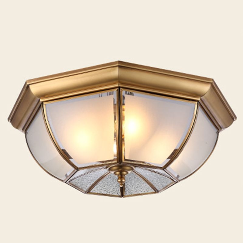Minimalist Bowl-Shaped Close to Ceiling Lighting Glass Ceiling Mounted Light in Brass