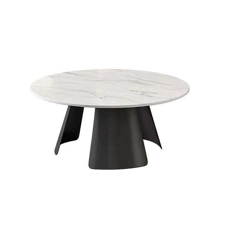 Modern Black and White Coffee Table Round Slate and Metal Table