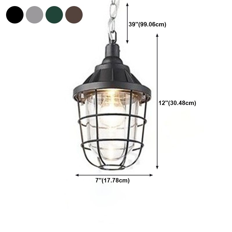 Caged Clear Glass Small Pendant Factory Style 1 Bulb Hanging Light for Restaurant