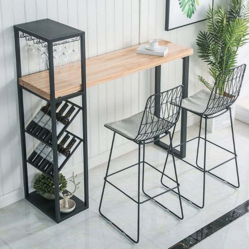 Bar Height Pub Table Glam Rectangle Solid Wood Bar Table with Storage