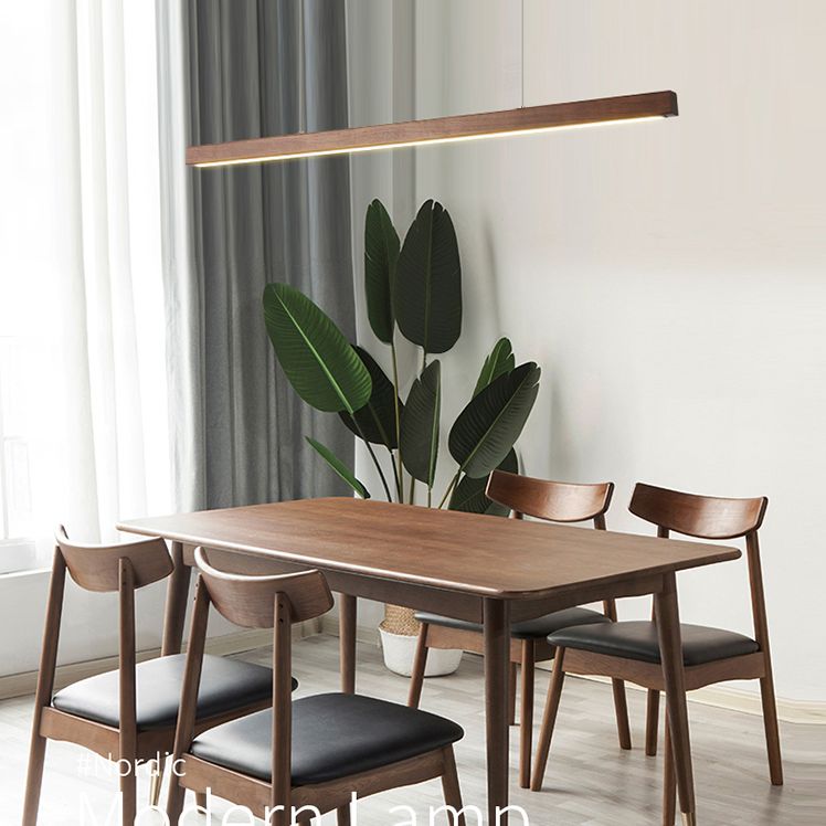 Luci a sospensione a sospensione in legno Lampade appese lineari moderne per sala da pranzo