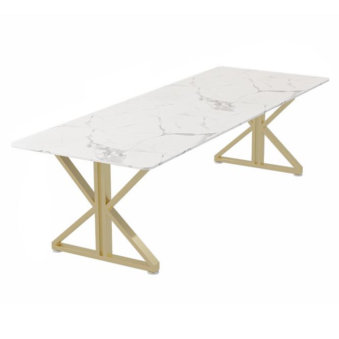 Mesa de comedor de doble pedestal rectángulo Tono blanco con piedra sinterizada