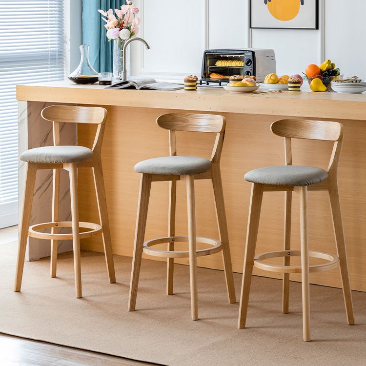 Scandinavian Wood Stool Fabric Upholstered Rectangle Seat Counter Stool in Matte Finish