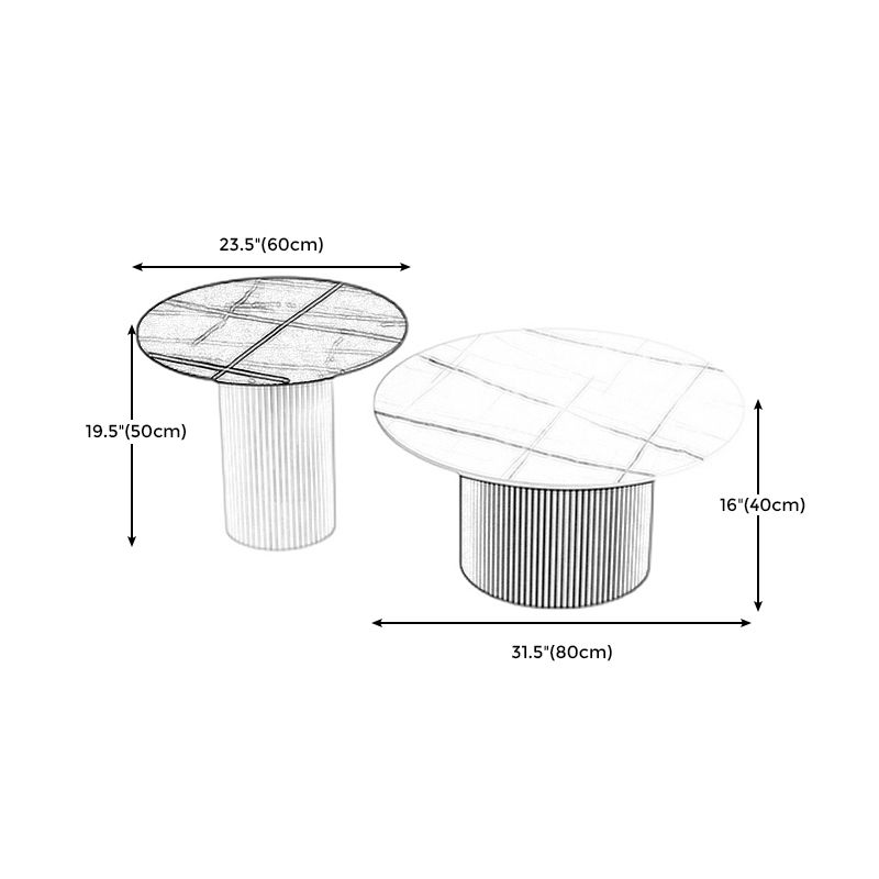 Round White Slate Coffee Table Pedestal 2 Nesting Coffee Table Set