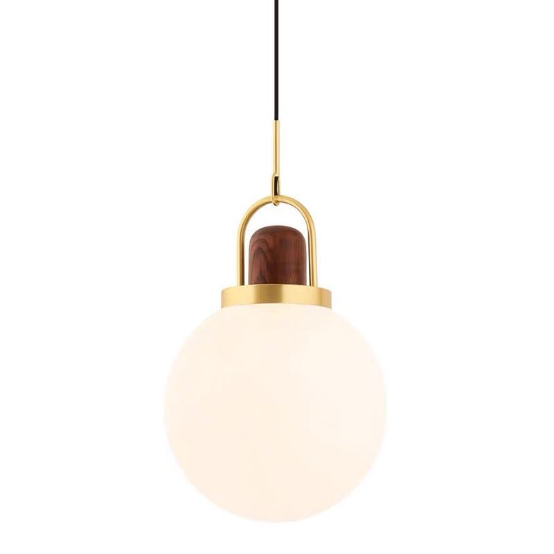 Opal Glass Ball Shade Pendulum Lamp Simple 1-Light Brass Pendant Light for Bedroom