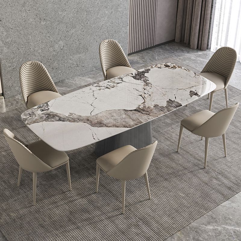 Minimalist Sintered Stone Dining Room Set with Black Base Formal Dining Table Set