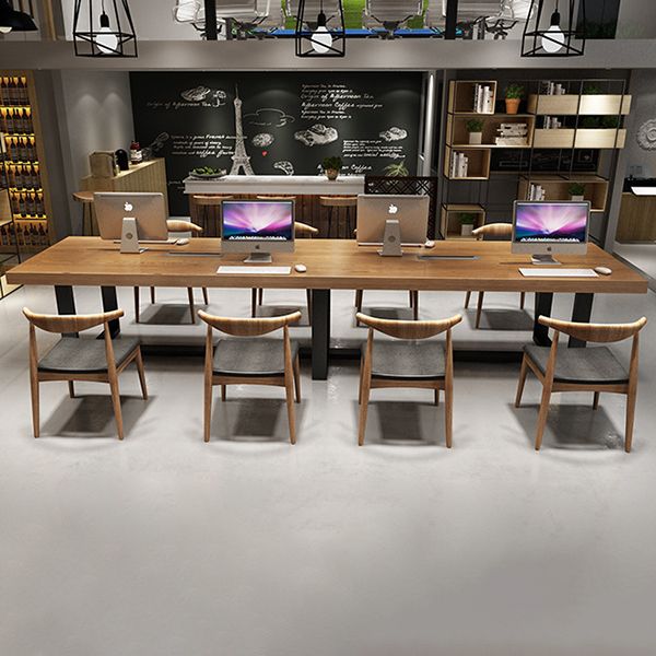 Rectangle Industrial Dining Table Solid Wood Top Dining Table with Metal Base
