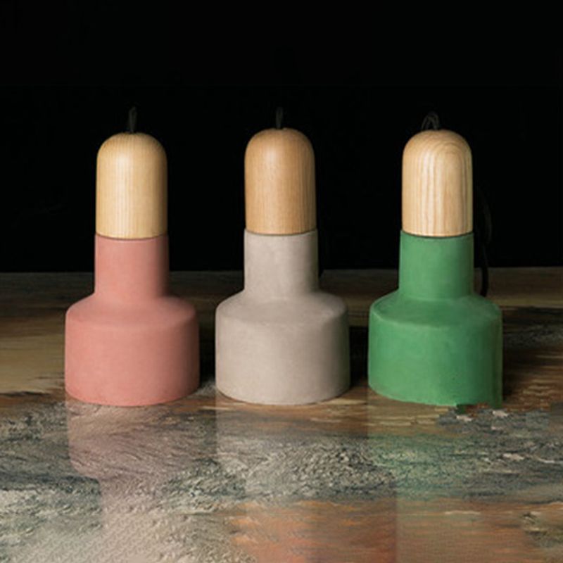 1-Light Creative Ciment Hanging Light Modern Simplicité Pendentif Pendant en bois pour les restaurants de bar