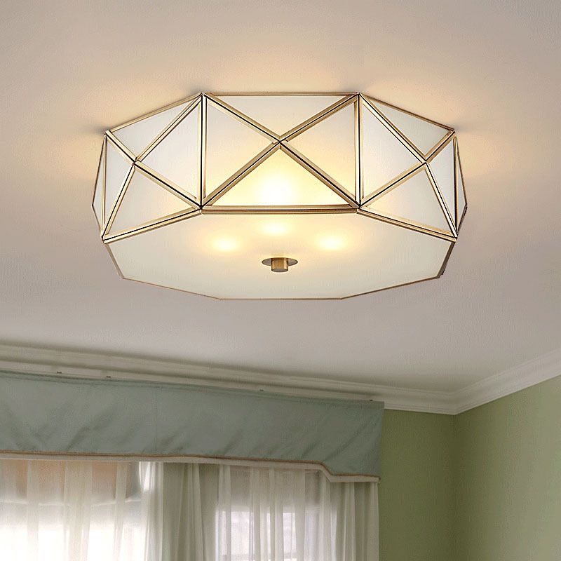 Glass Drum Massimale Monte Light Fixture Tradizionale Camera Da Letto Flushmonte Lampada in Brass