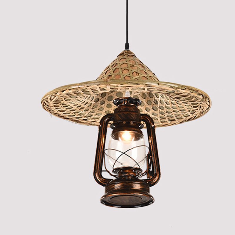 Rustieke hoed schaduw lantaarn hanger 1-licht helder glazen slinger licht in zwart voor restaurant