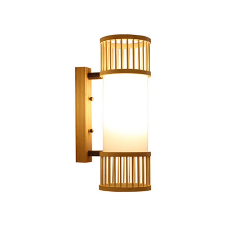 Cylindrical Wall Mounted Lighting Minimalist Style Wood Beige Wall Mounted Light Fixture