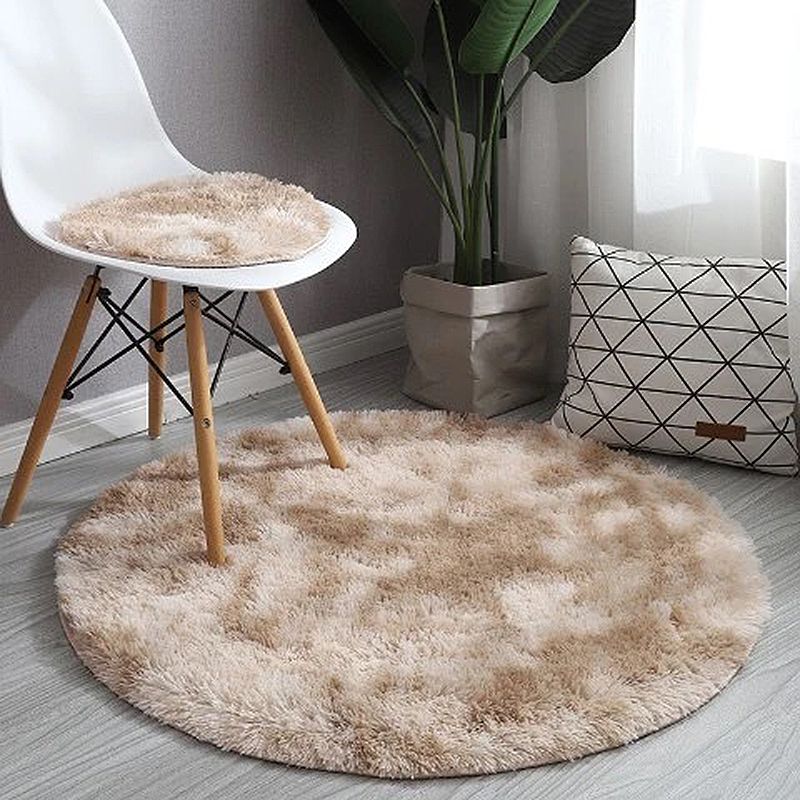 Simplicity Round Carpet Tie Dye Print Funky Area Carpet Polyester Shag Rug with Non-Slip Backing