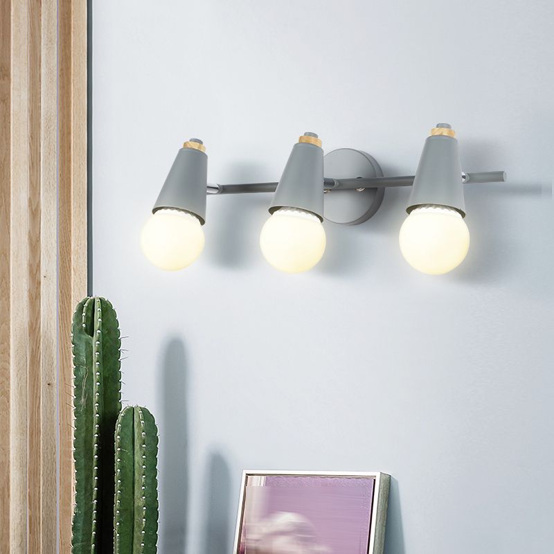 Modern Wood Wall Sconce Geometric Shape Wall Light with Metal Shade for Bedroom