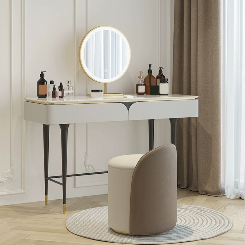 White Vanity Metal Make-up Vanity Stone Top Dressing Table Stool Set