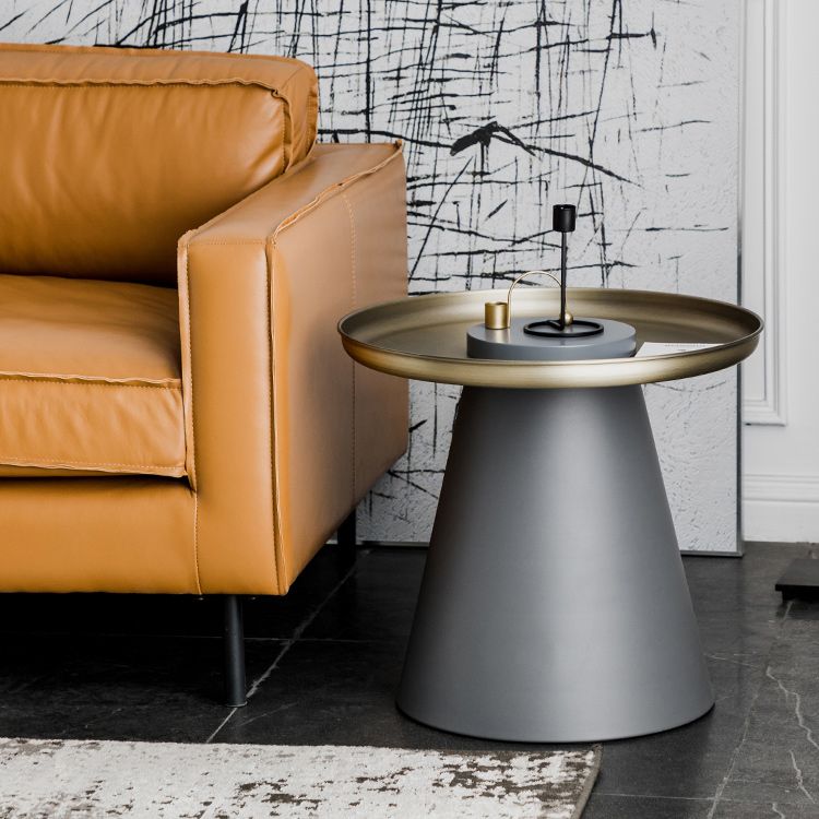 Mid-Century Pedestal End Table Round Metal Side Table for Living Room