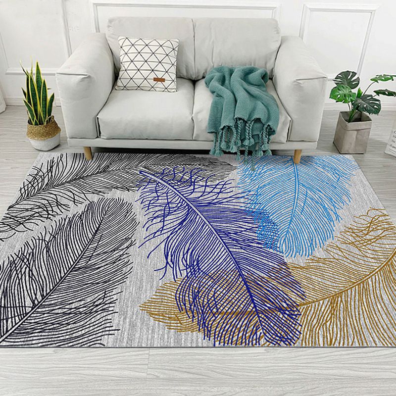 Individuality Feather Pattern Area Rug Contemporary Simple Carpet Polyester Non-Slip Backing Rug for Living Room