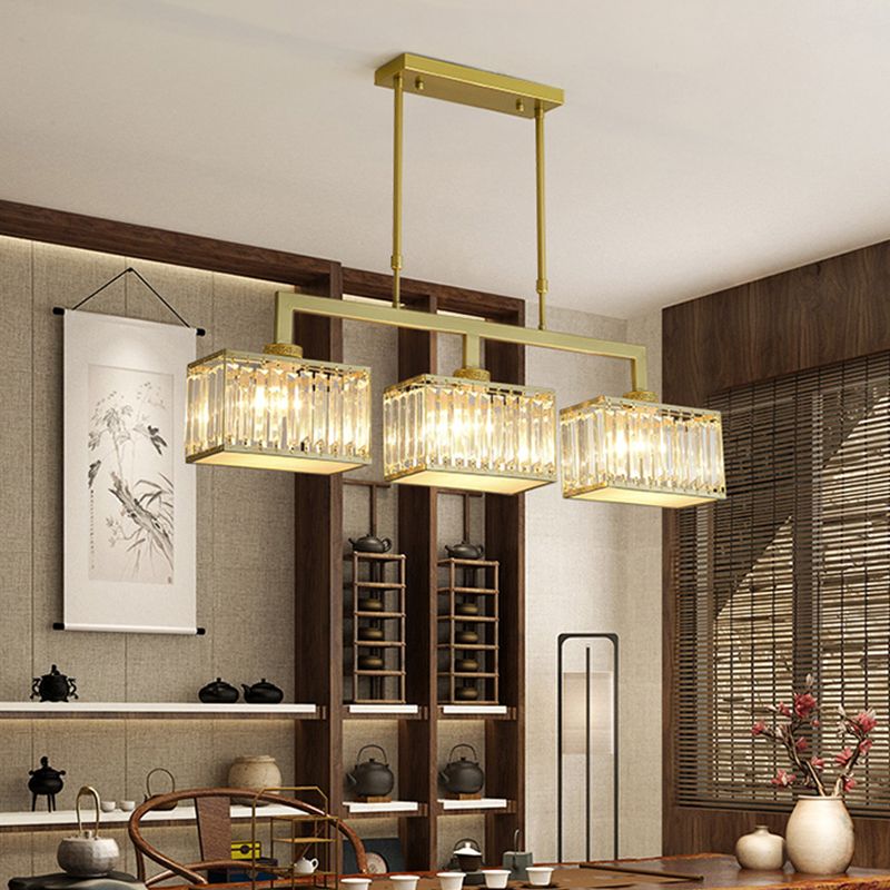 Modern Simple Island Pendant Rectangle Shade Crystal Island Lights for Restaurant