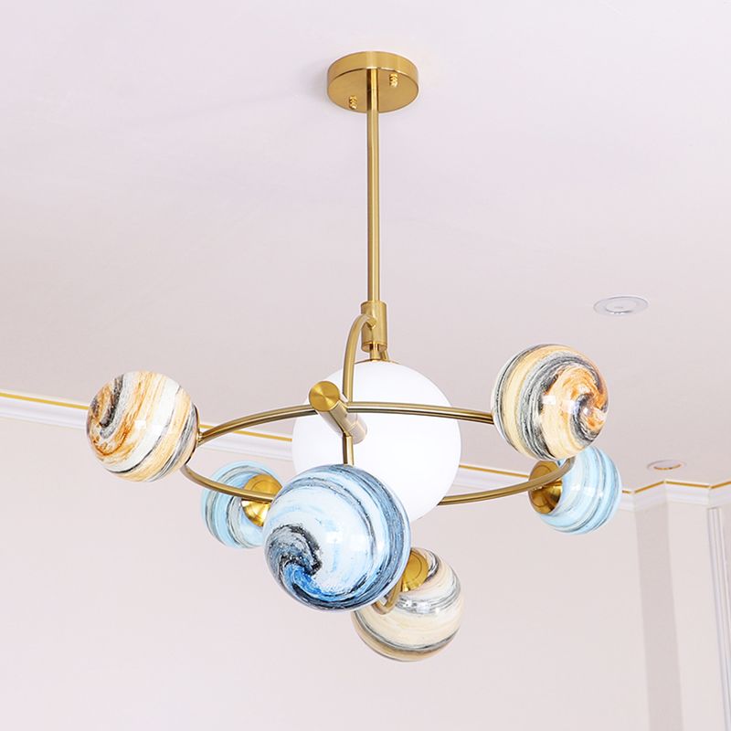 Modern Style Spherical Shape Pendant Lights Glass Chandelier Light Fixtures in Gold