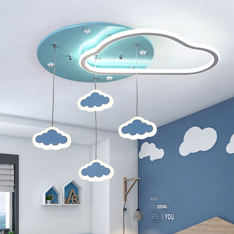 Star/Cloud/Loving Heart LED Ceiling Flush Kids Acrylic Children Bedroom Flush Mount Lamp with Drape in Pink/Blue