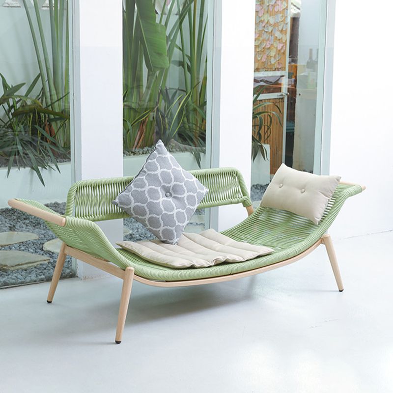 Contemporary Two Arm Rattan Chaise Flared Arms for Bedroom Living Room