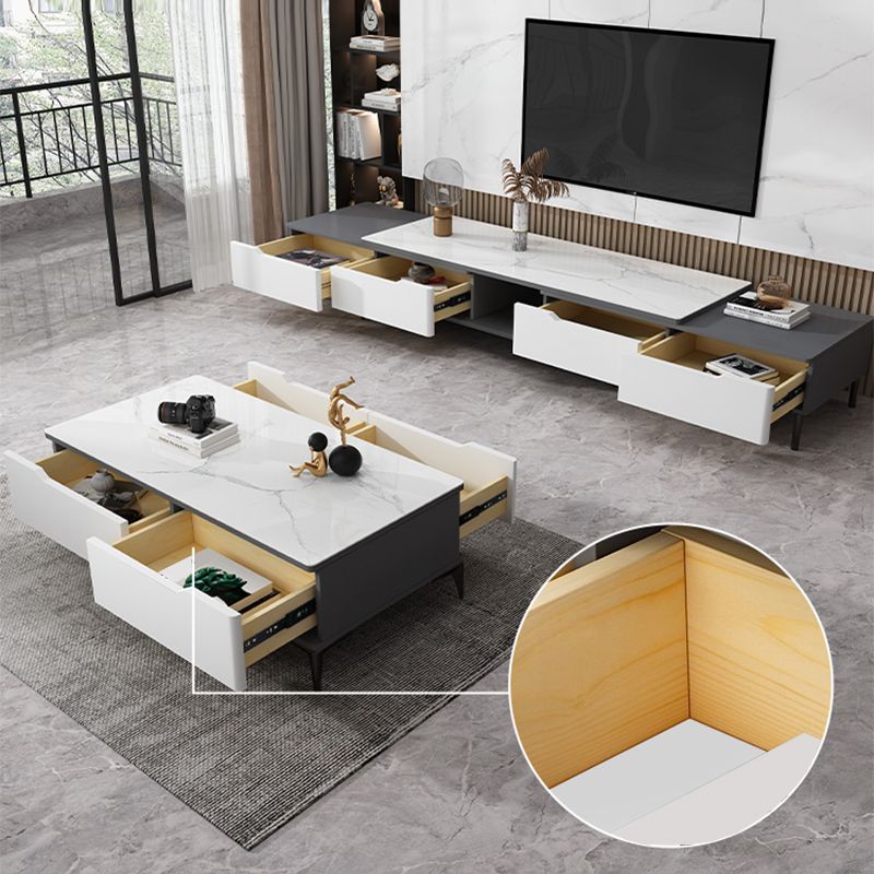 Stone 4 Legs Cocktail Table Rectangle Single Coffee Table with Drawer