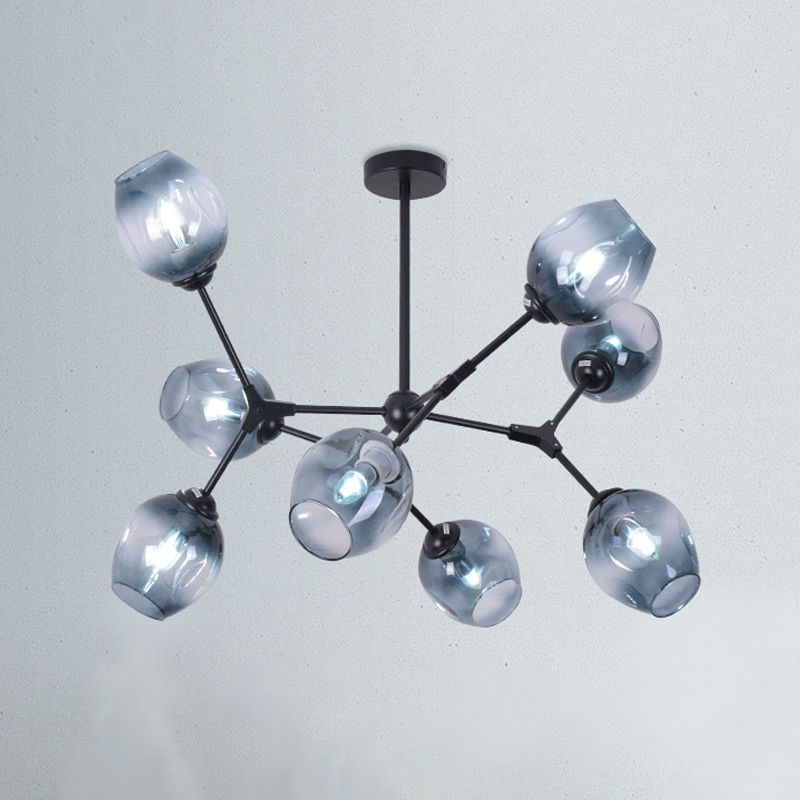 Degradado de cristal azul ramificado de semi-ras Modernismo 8-Cabeza de montaje de techo de montaje de Candelabro para sala de estar