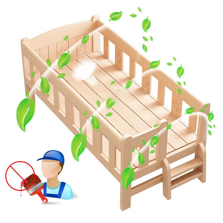 Scandinavian Nursery Crib with Guardrail in Solid Wood Convertible Crib