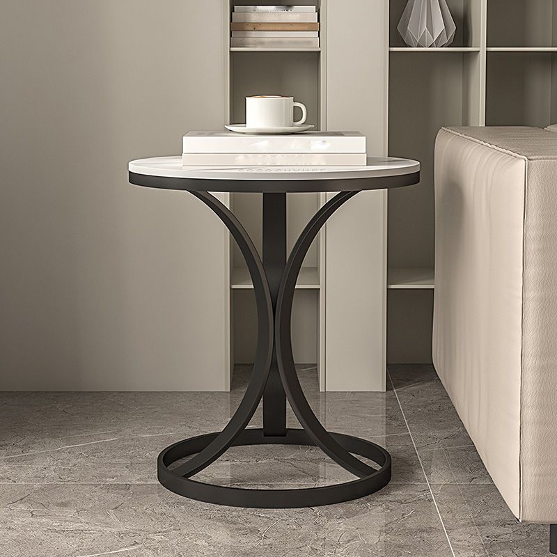 Modern Round Slate Top Side Table 19.6-inch Iron Pedestal End Table