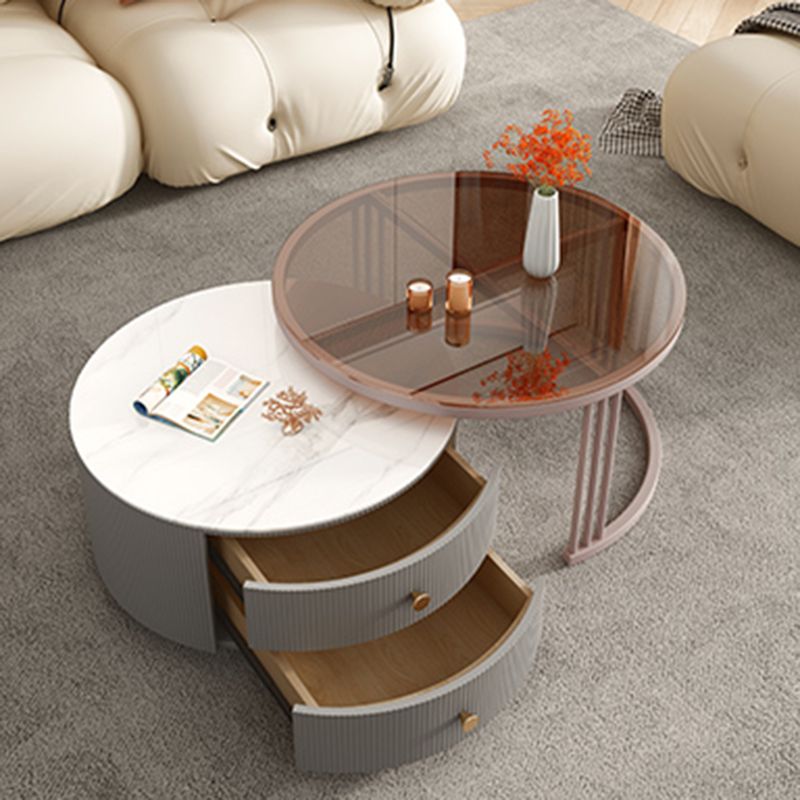 Frame Round Glam Coffee Table Slate Nesting Coffee Table Set