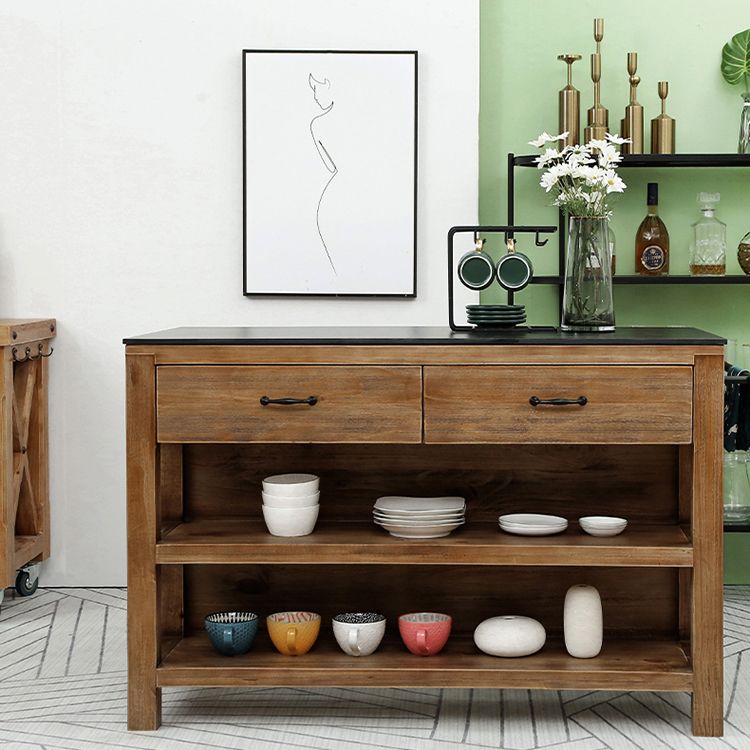 Traditional Stationary Kitchen Island Set Wood Rectangular Kitchen Island Set for Home Use