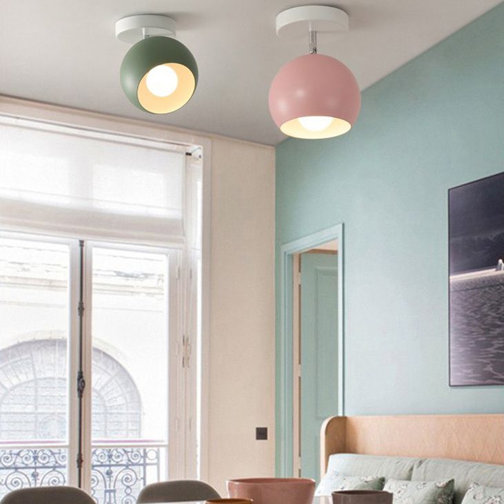 Colorful Macaron Semicircle Flush Mount Ceiling Light Metallic LED Lamp for Bedroom