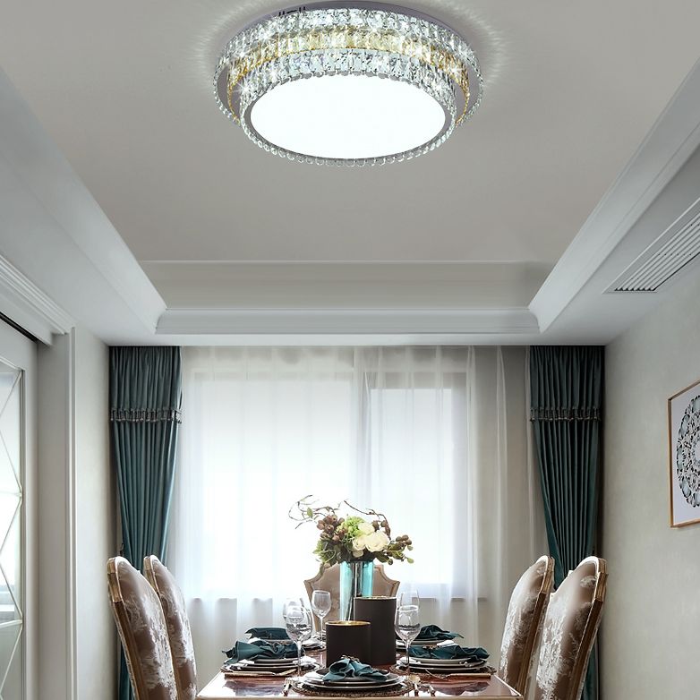 Plafonnier LED en cristal à deux niveaux, montage encastré en acier inoxydable, Style de luxe moderne, pour salon
