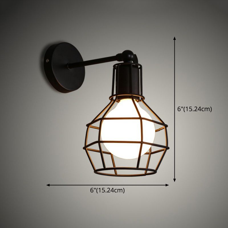 Diamond Cage Wall Mount Lamp 1-Light Vintage Black Wall Lighting Fixture for Hallway